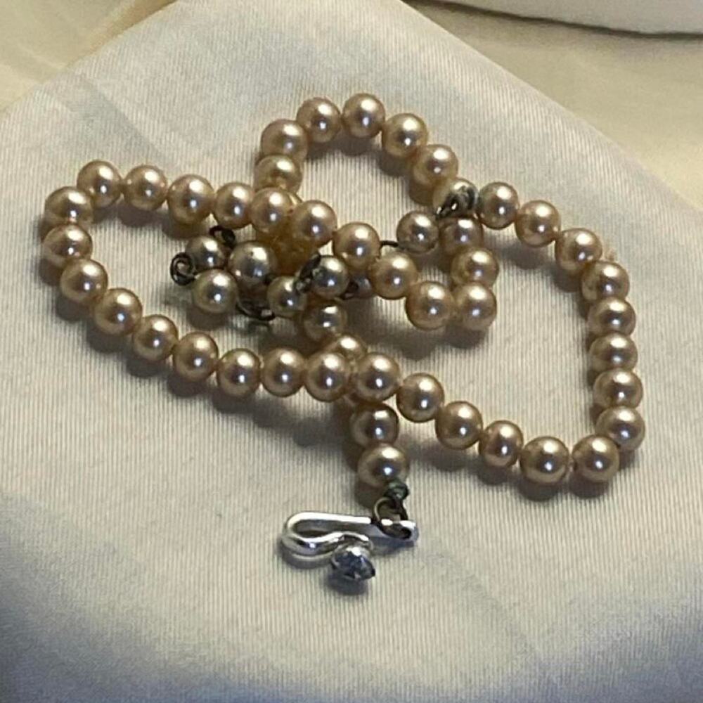 Vintage Rare 50s Japan Pearl Choker Necklace Graduated Pearls Rhinestone Clasp